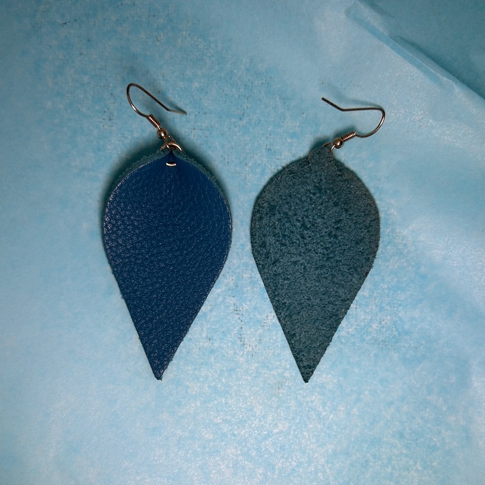 Elegant Blue Leather Teardrop Earrings